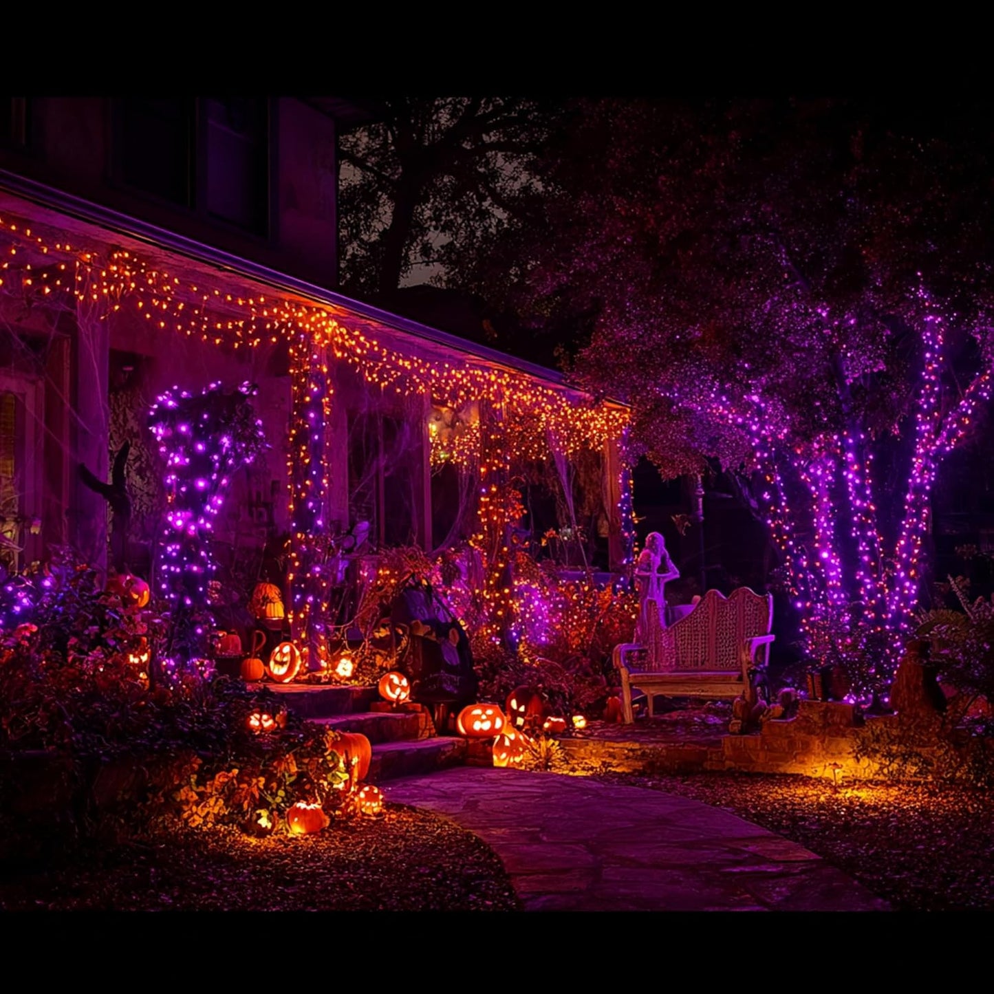 1000 LED Halloween String Lights 328FT - Waterproof Outdoor & Indoor Decor with Remote, 8 Modes - Purple & Orange for Parties & Yard