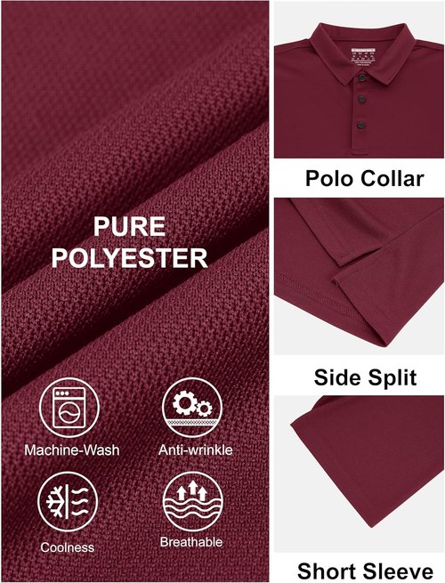 MAGCOMSEN Men's Polo Shirt - Short Sleeve Dry Fit Golf Polo with 3 Buttons | Casual Collared Design