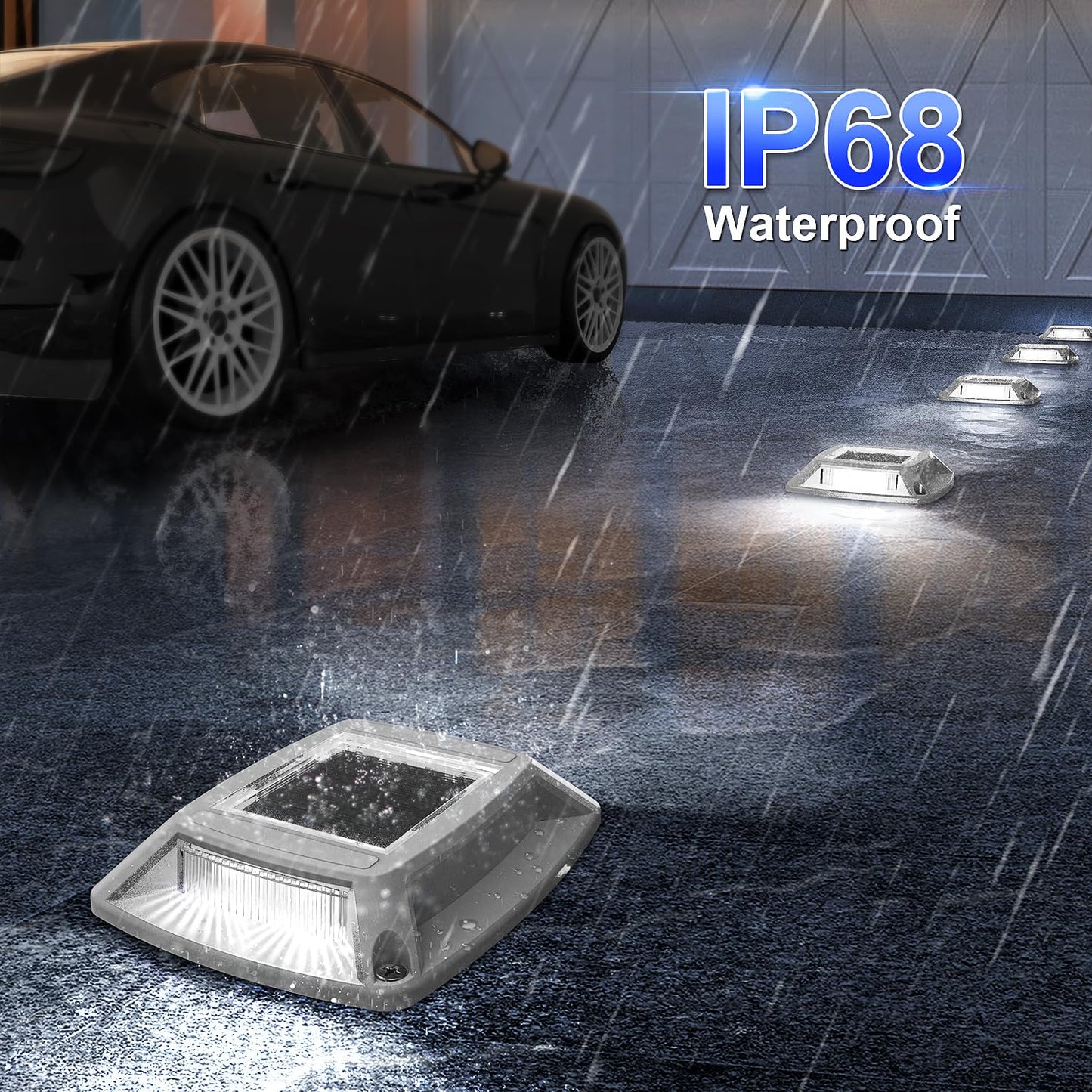 Solar Driveway Lights 12 Pack, Solar Powered IP68 Waterproof Dock Lights, 4 LED Driveway Markers Deck Light for Dock, Pathway, Walkway, Sidewalk, Garden, Yard, Stair, Marine Use (White)