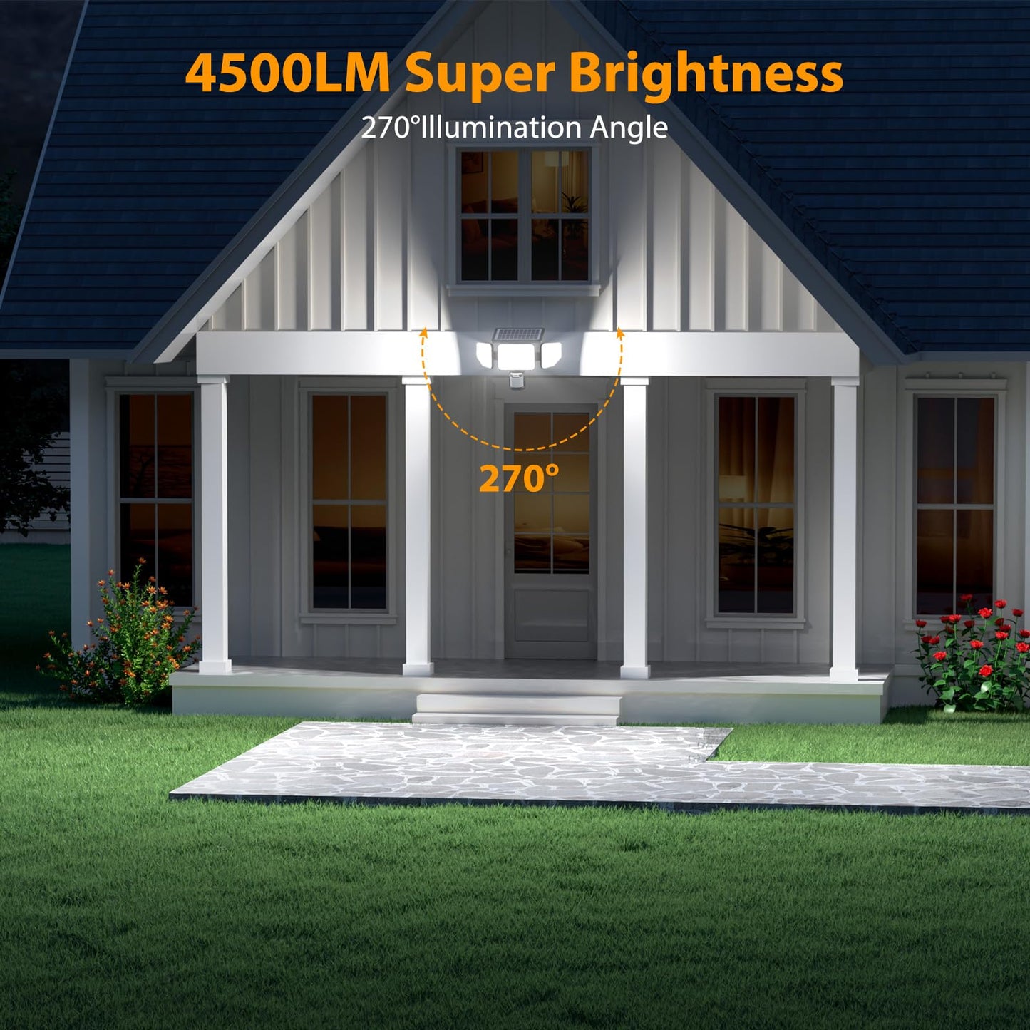 Onforu 4500LM Solar Lights Outdoor, 3 Heads Security Lights with Remote Control, IP65 Waterproof Motion Sensor Lights, 3 Modes Flood Lights for Wall, Porch, Yard, Outside, 1 Pack