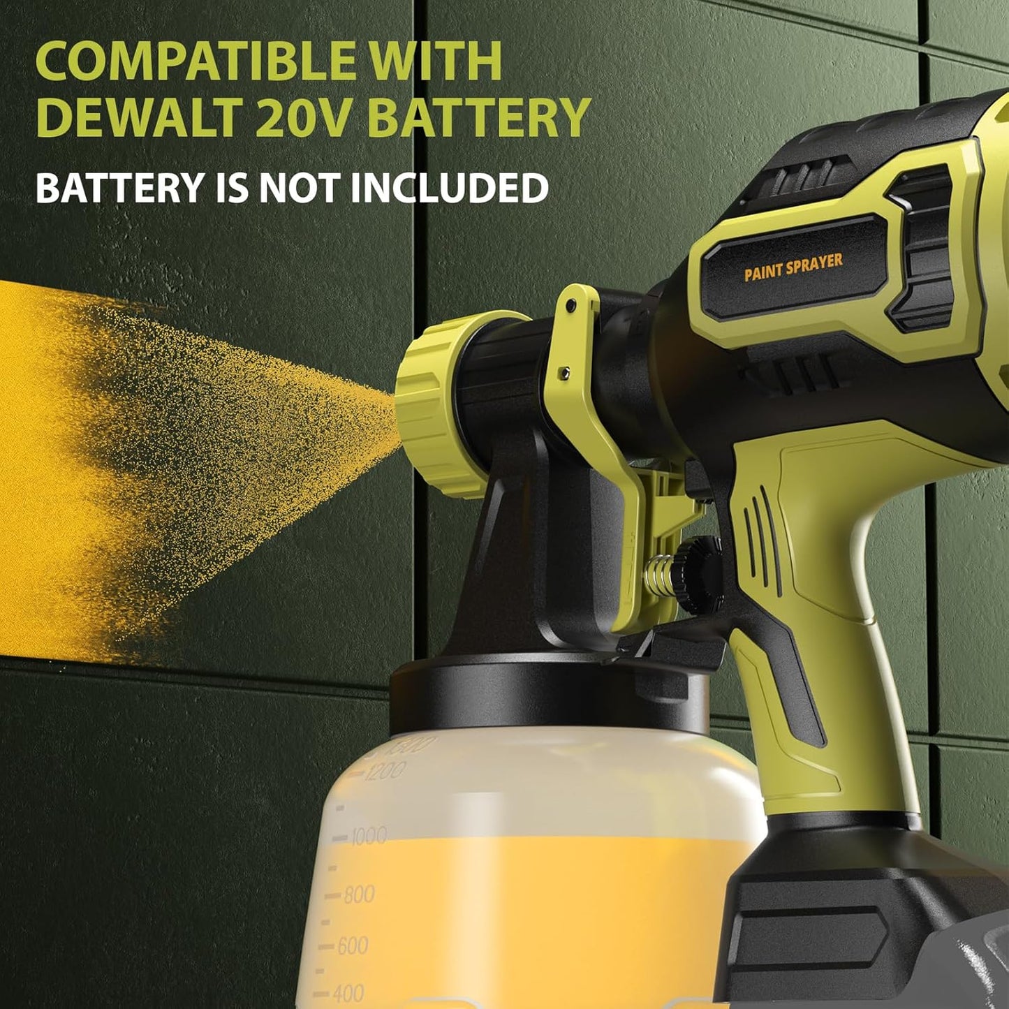 Brushless Cordless Paint Sprayer for Dewalt 20V Battery - 1200ml, 1000ml/min Flow, High Viscosity for Furniture & Cabinets