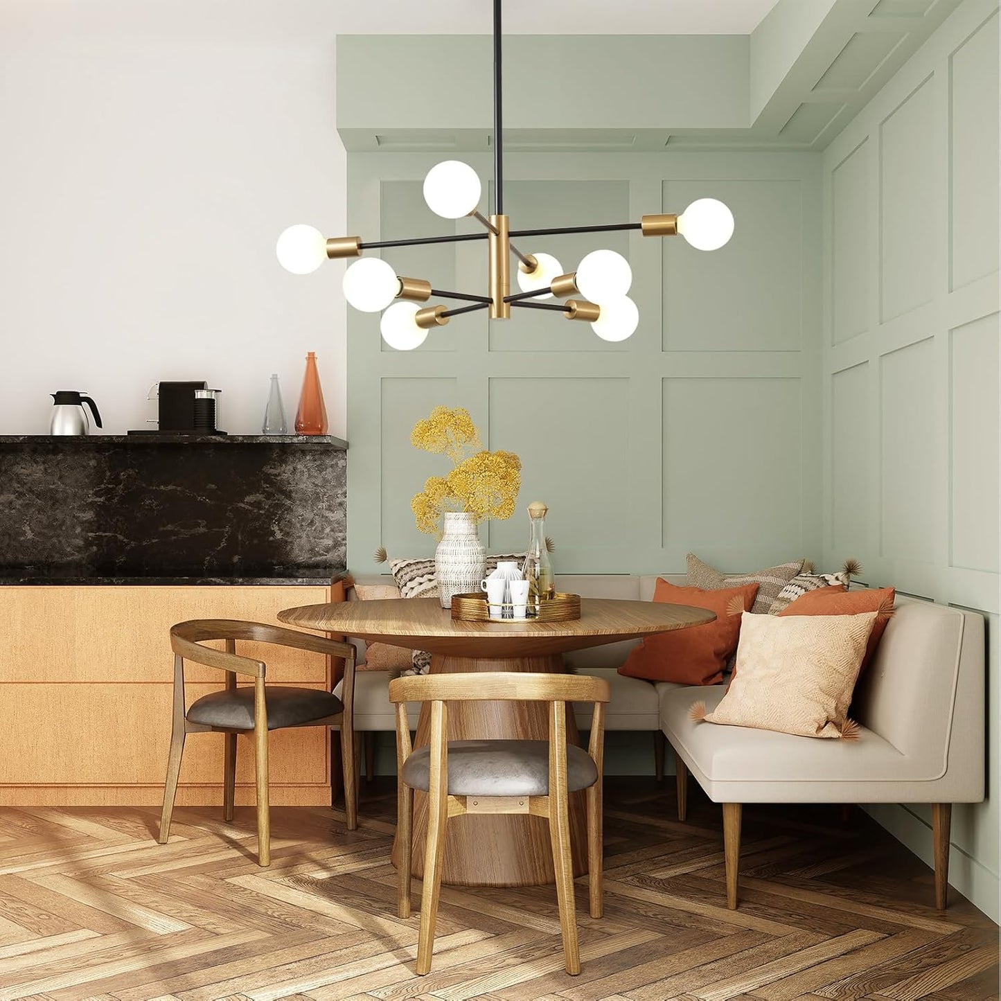 8-Light Gold Sputnik Chandelier - Modern Adjustable Ceiling Light for Dining Room, Kitchen & Foyer