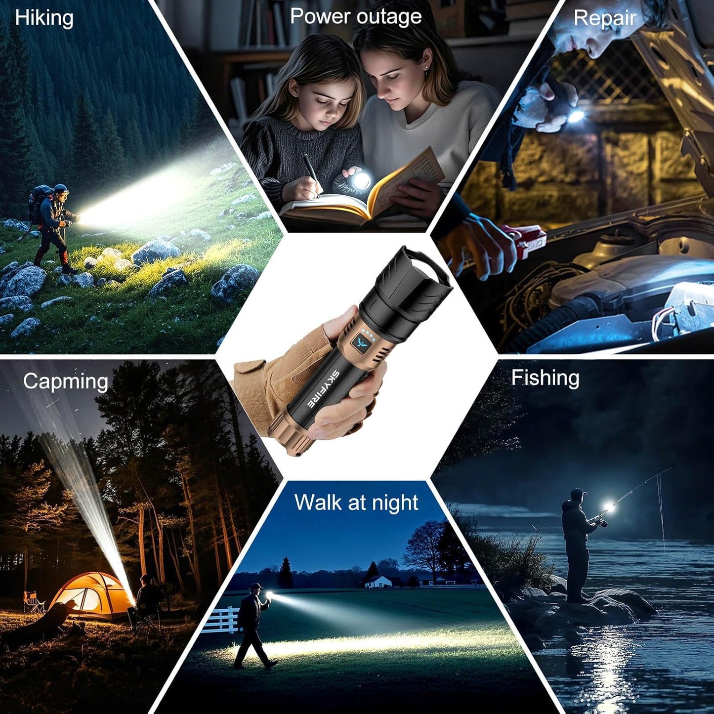 2000 Lumen Rechargeable LED Flashlight - Waterproof Tactical Light with Zoom & 4 Modes for Camping & Outdoor Use