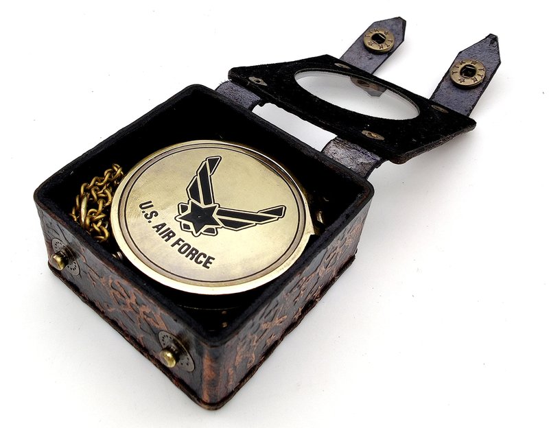 5MoonSun5's US AIR Force Engraved Brass Military Compass Nautical Marine with Leather Display Case - Perfect and Unique Gift for Army Person - Survival Navigation Compass for Hiking Camping Hunting