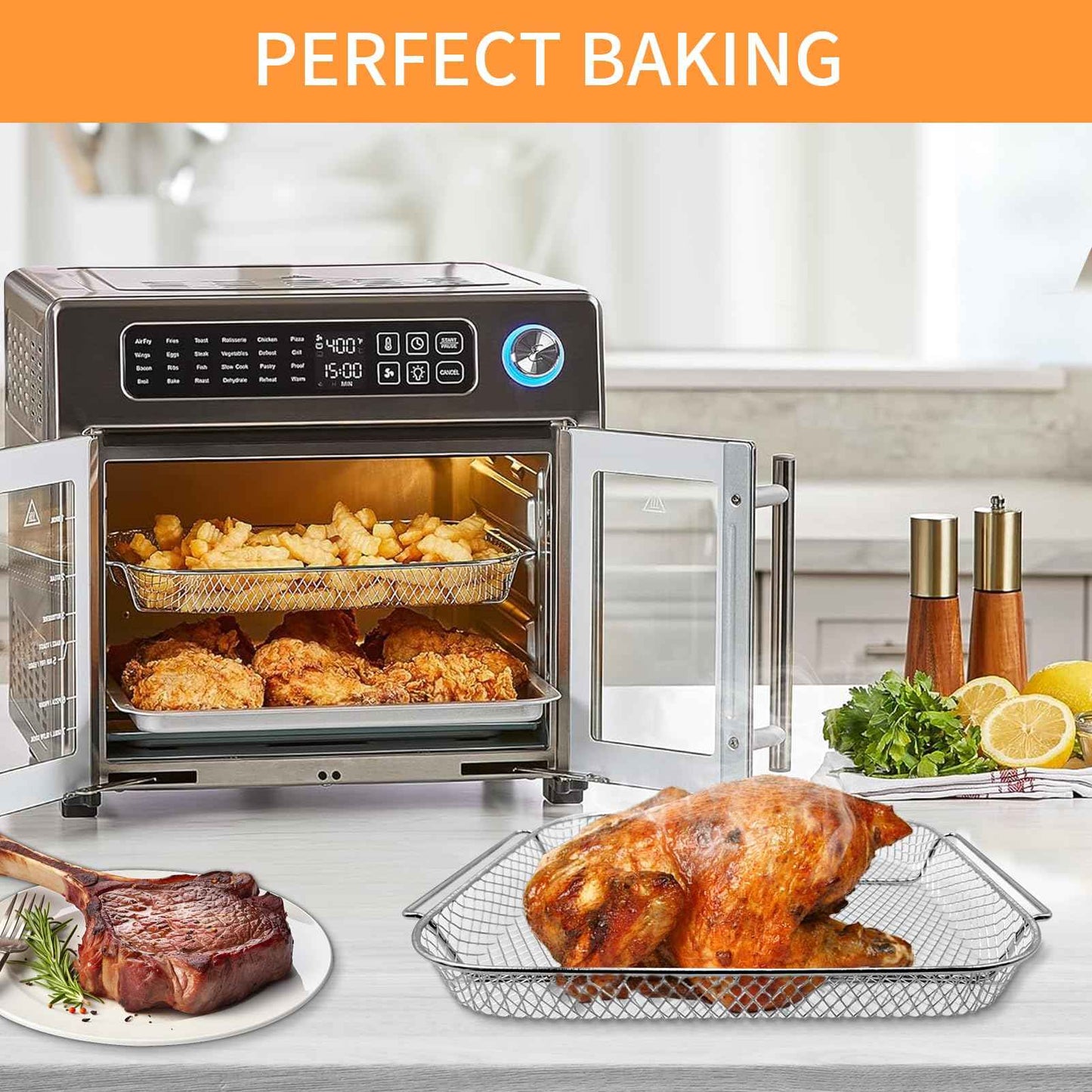 GWYXC Air Fryer Replacement Parts for Emeril Lagasse Everyday 360 26 QT Extra Large Air Fryer, 12.5''×10.2'' Steel Air Fryer Accessories wire Rack