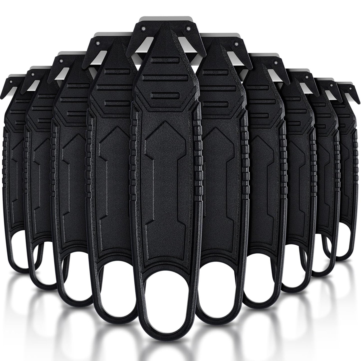 Therwen 10 Pcs Safety Box Cutter Knife of Stainless Steel Concealed Blade Package Opener with Tape Splitter for Carton Cardboard Wrap Letter Work Bag Straps Film Utility Tool (Black)