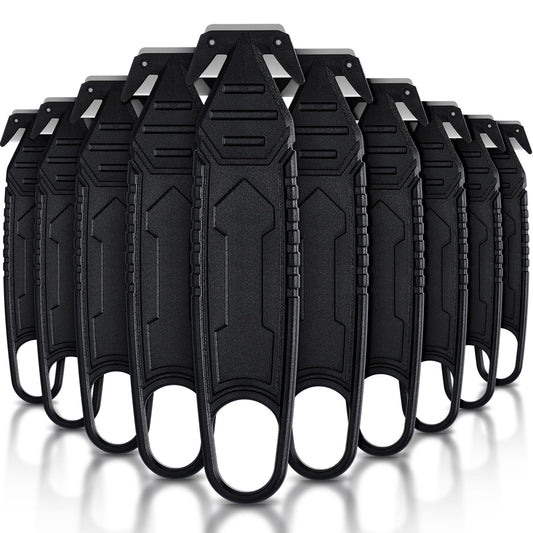 Therwen 10 Pcs Safety Box Cutter Knife of Stainless Steel Concealed Blade Package Opener with Tape Splitter for Carton Cardboard Wrap Letter Work Bag Straps Film Utility Tool (Black)