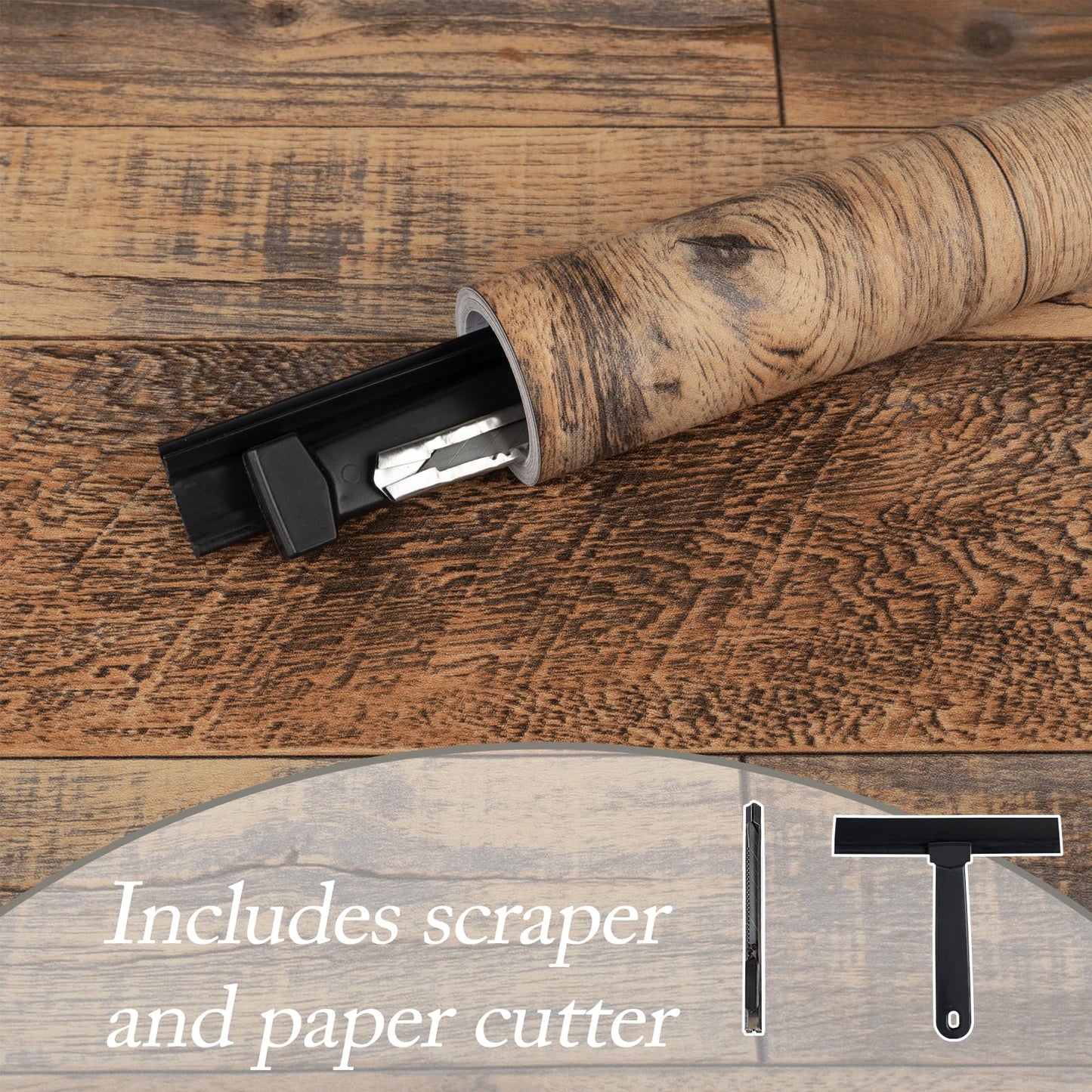 TANONE Wood Contact Paper with Installation Tools, Kitchen Peel and Stick Wallpaper, Self Adhesive Removable Wallpaper Countertops Waterproof 17.5" X 118.1"