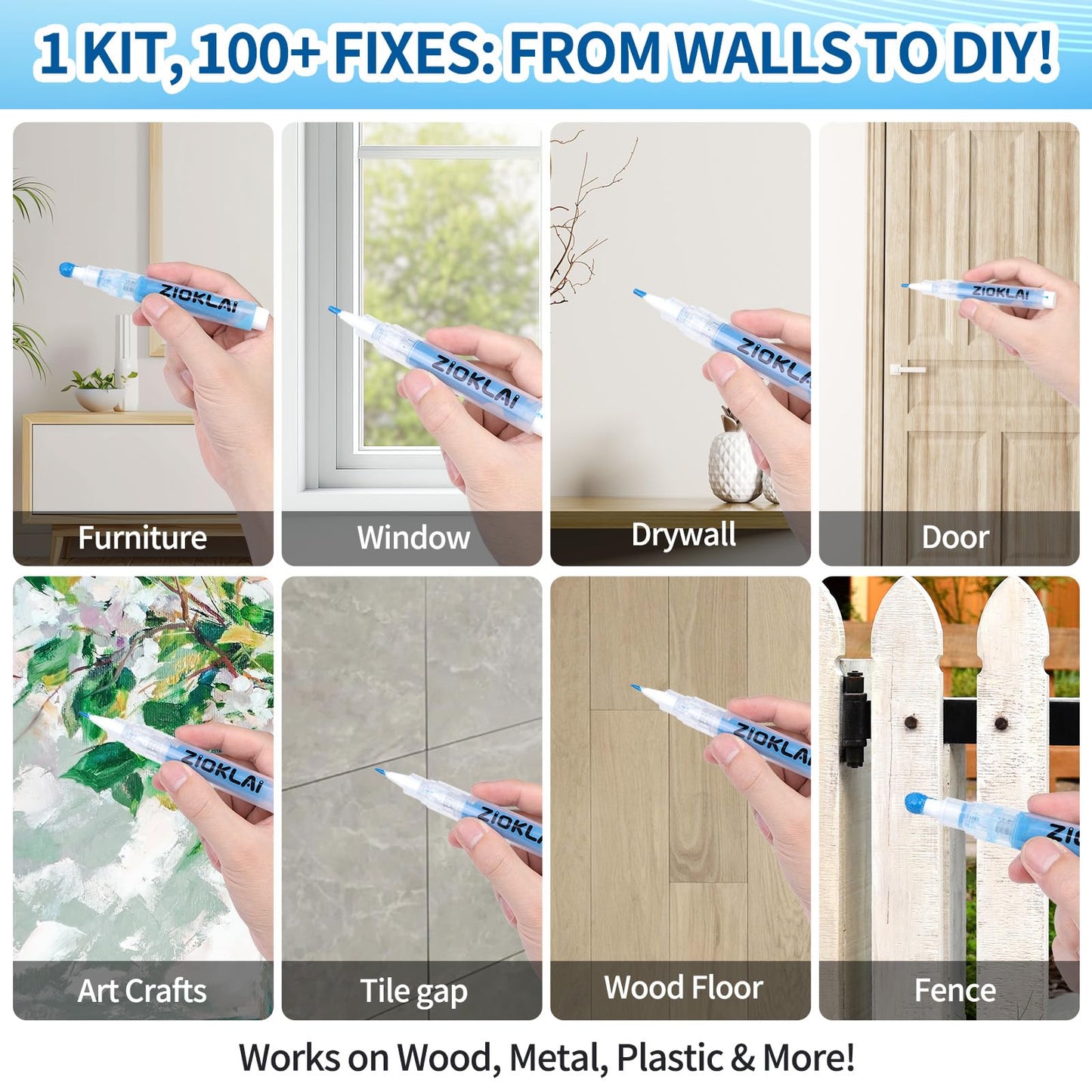 ZIOKLAI Refillable Touch Up Paint Pen Set 3 Paint Touch Up Pens Fillable Pens with 3 Syringes & 3 Brush Heads (Fine, Round, Flat) for Walls, Wood, Furniture, Cabinets, DIY