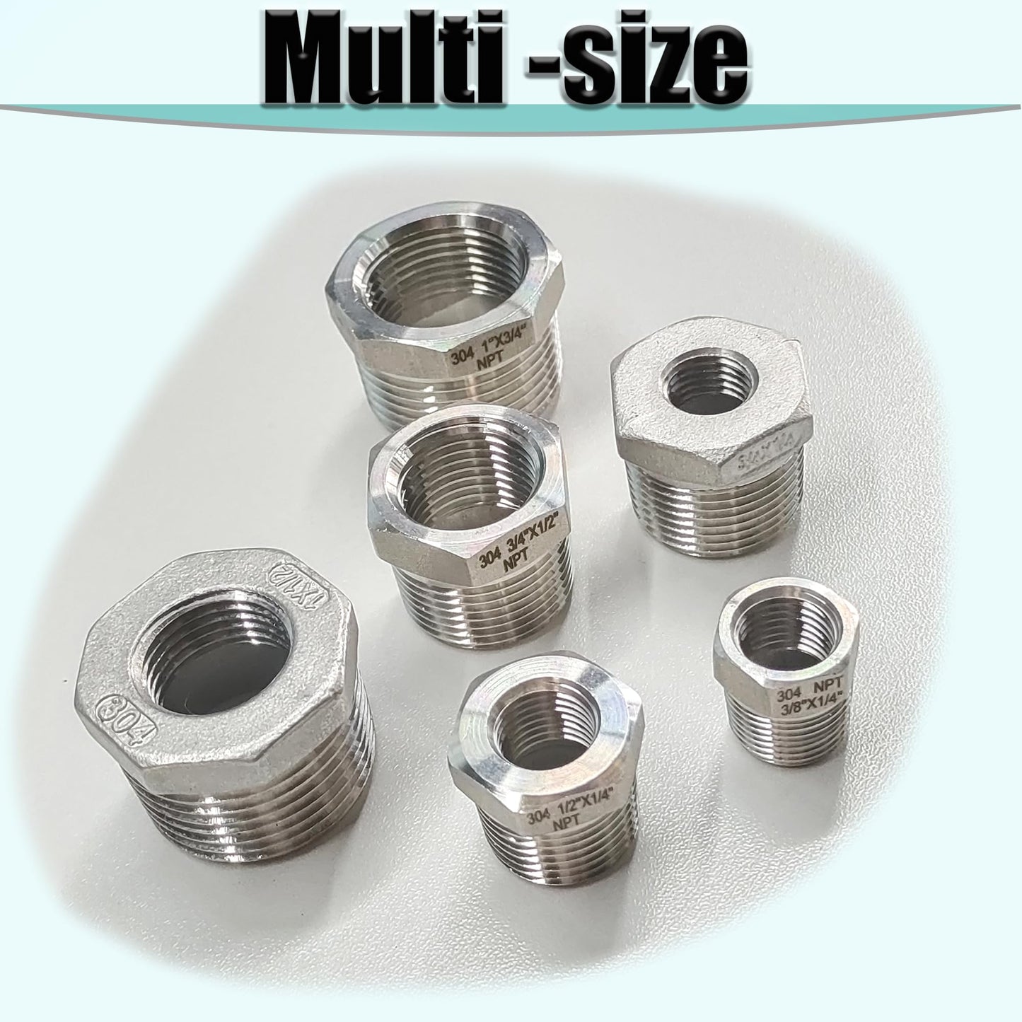 3/4" NPT Male to 1/2" NPT Female Hex Bushing Reducer, 304 Stainless Steel Reducing Adapter Pipe Fitting, Heavy Duty Pipe Hex Bushing for Reducing Pipe (3/4” MNPT x 1/2” FNPT)