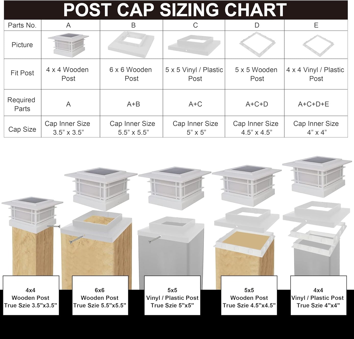 Solar Post Cap Lights - 6 Pack Outdoor Fence Lights for 4x4, 5x5, 6x6 Posts - Bright Warm White LED Decor for Garden & Patio