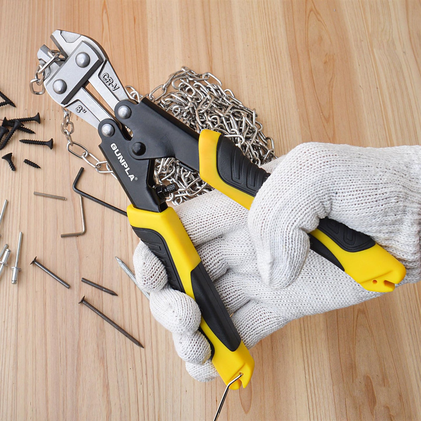 Gunpla Mini Bolt Cutter 8-inch/210mm Heavy Duty Spring Loaded with Non-Slip Rubber Handle Wire Cable Bolts Cutters, Clipper Snips Stainless Steel Tool for Padlock Chain Wires Mesh Screw Fence Rivets