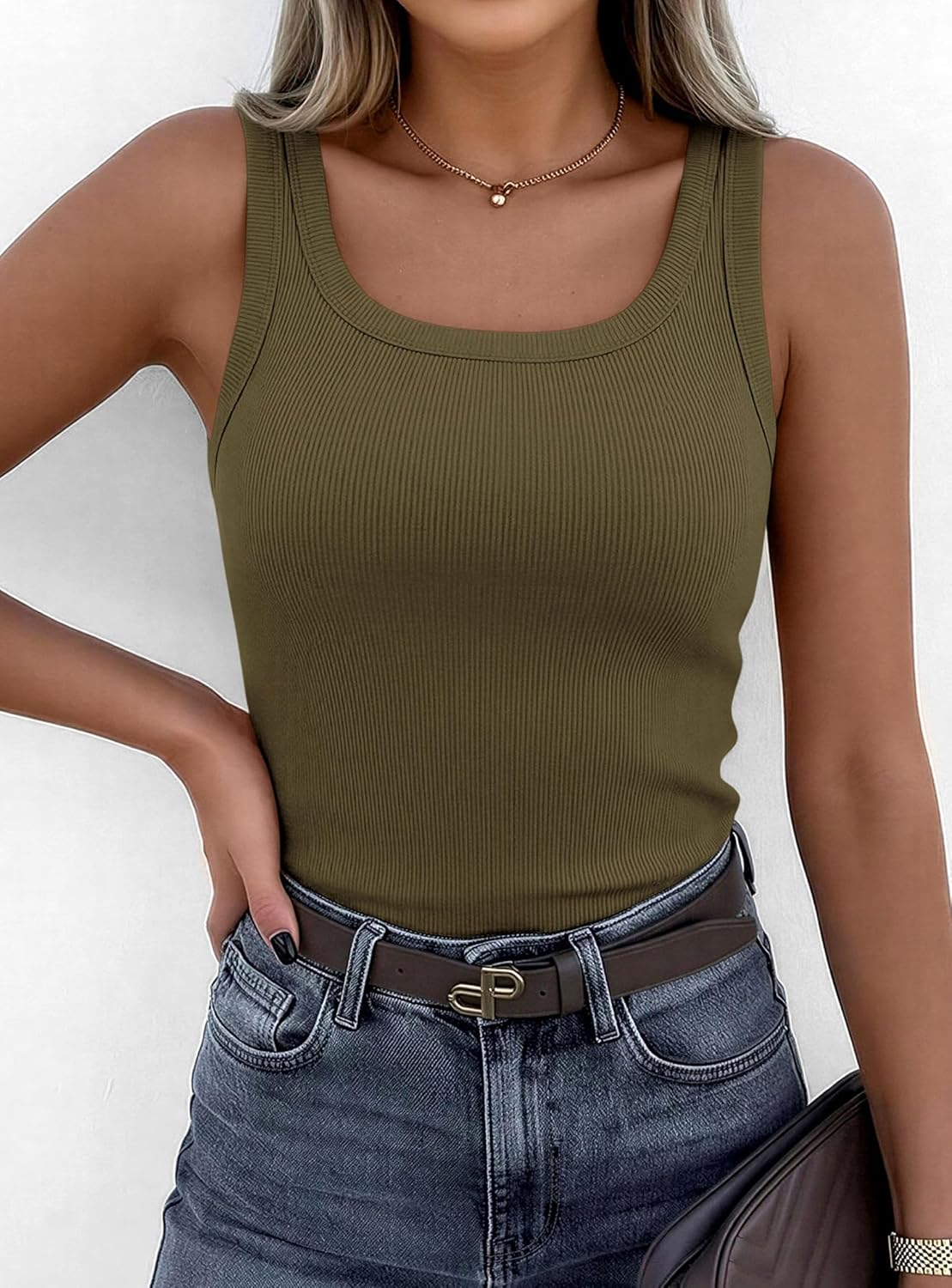 PrettyGarden Tank Tops for Women - Summer Sleeveless Scoop Neck Ribbed Cami Shirt in Casual Fit
