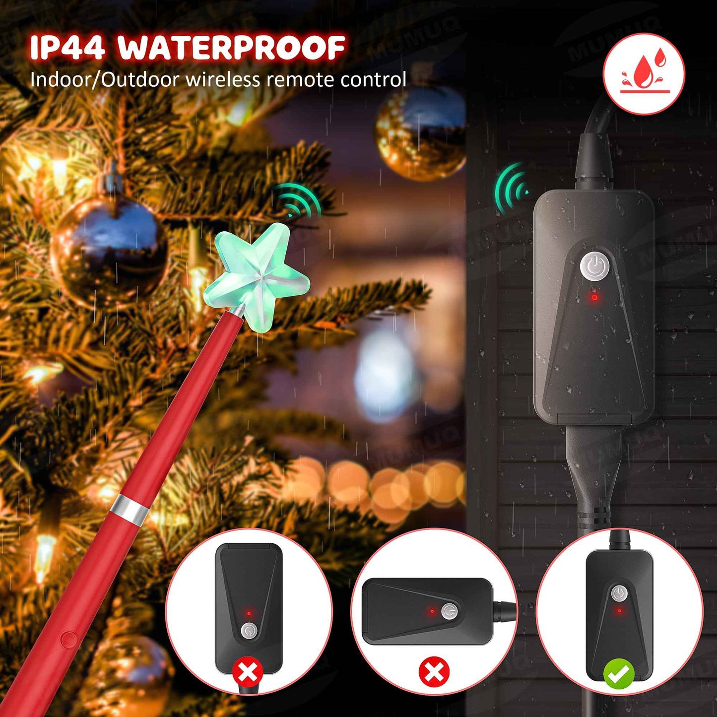 Magic Christmas Light Wand Wireless Magic Remote Wand Switch Kit with Music Surpised for Kids Remote Control Outlet Switch for Christmas Tree Lights Decor String Lights Indoor/Outdoor, Red