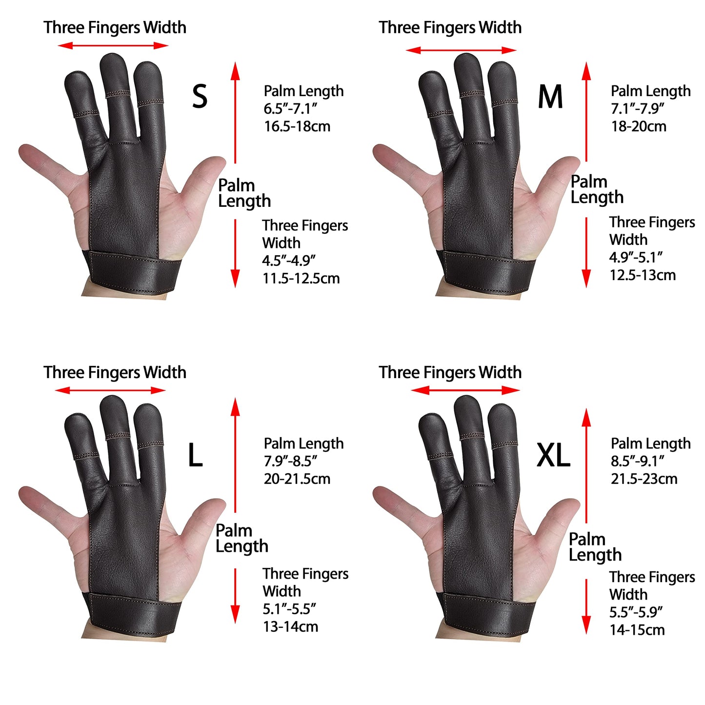 SAS Leather Traditional 3 Finger Archery Shooting Gloves for Recurve or Compound Bow - Hunting Target Protective Finger Tab Three Finger Guard for Adults, Men Women and Youth (Black, X-Large)