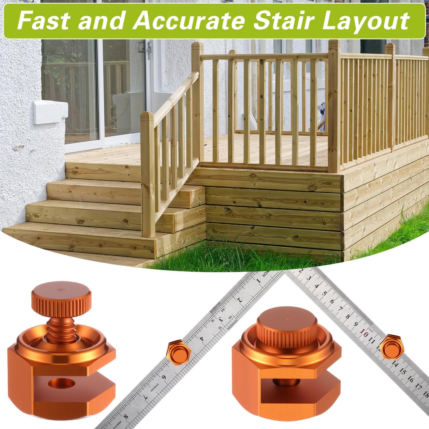 Ceoighe 4 Pack Stair/Square Gauge Set for Framing Square, Stair Stringer Layout Tool for Circular Saw, Carpentry Squares and Rafter Layout, Aluminum Alloy Stair Gauge Tool (Orange)