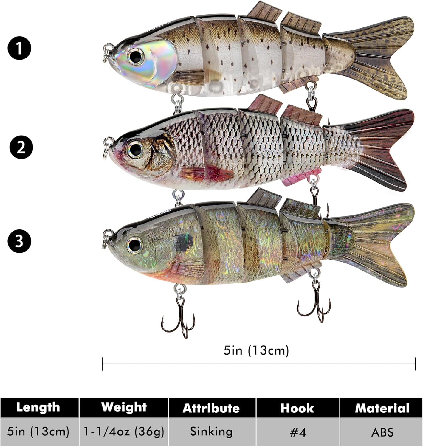 TRUSCEND Swimmax Fishing Lure - Easy Catch Jointed Swimbait with BKK Hook for Bass, Trout & Crappie