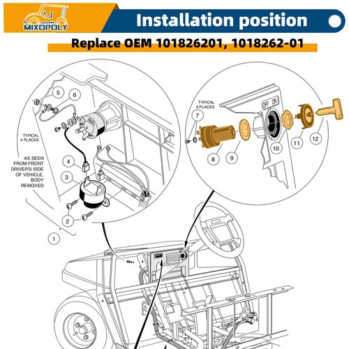 MIXOPOLY Ignition Key Switch for Club Car DS Electric Golf Cart 1996-Up, 2 Terminals Stater Switch Replace OEM 101826201, 1018262-01