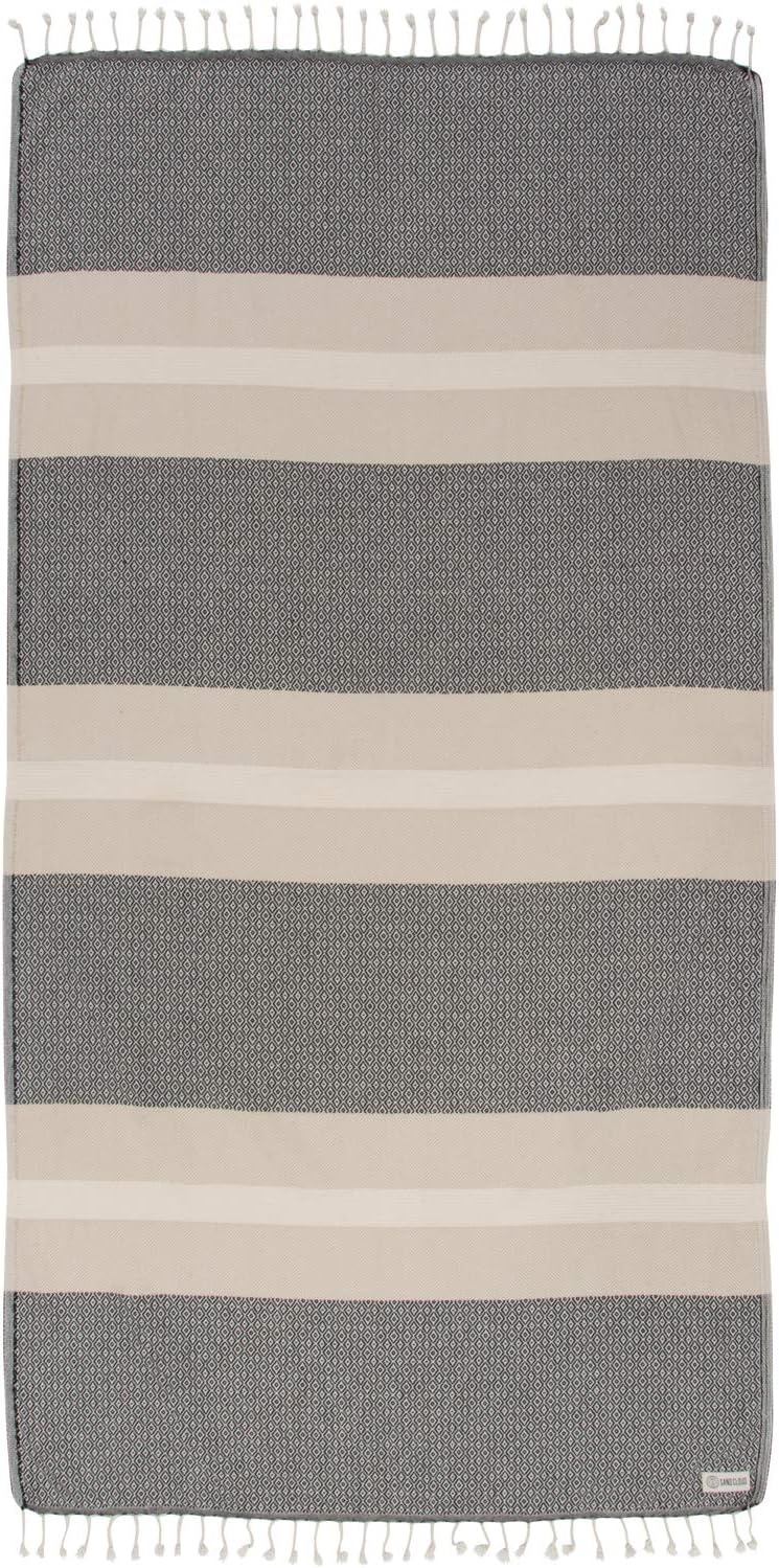 Sand Cloud Turkish Beach Towel - Sand-Free & Fast-Drying - 100% Organic Cotton - Perfect for Beach or Bath - Black
