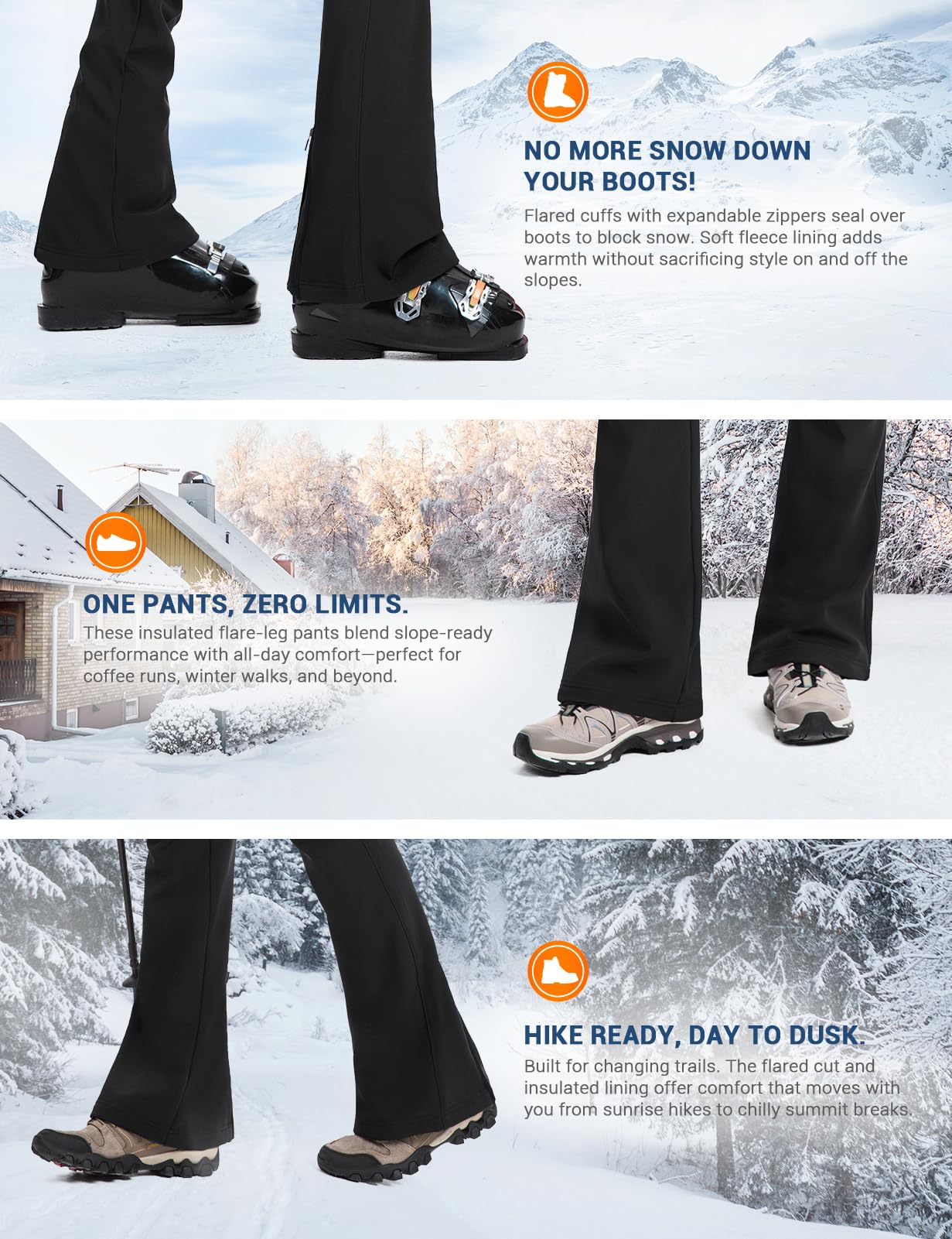 Moosehill Womens-Snow-Ski-Pants Water-Resistant Fleece Lined Warm Winter Hiking Thermal with 4 Zipper Pockets(Black, 8, 31")