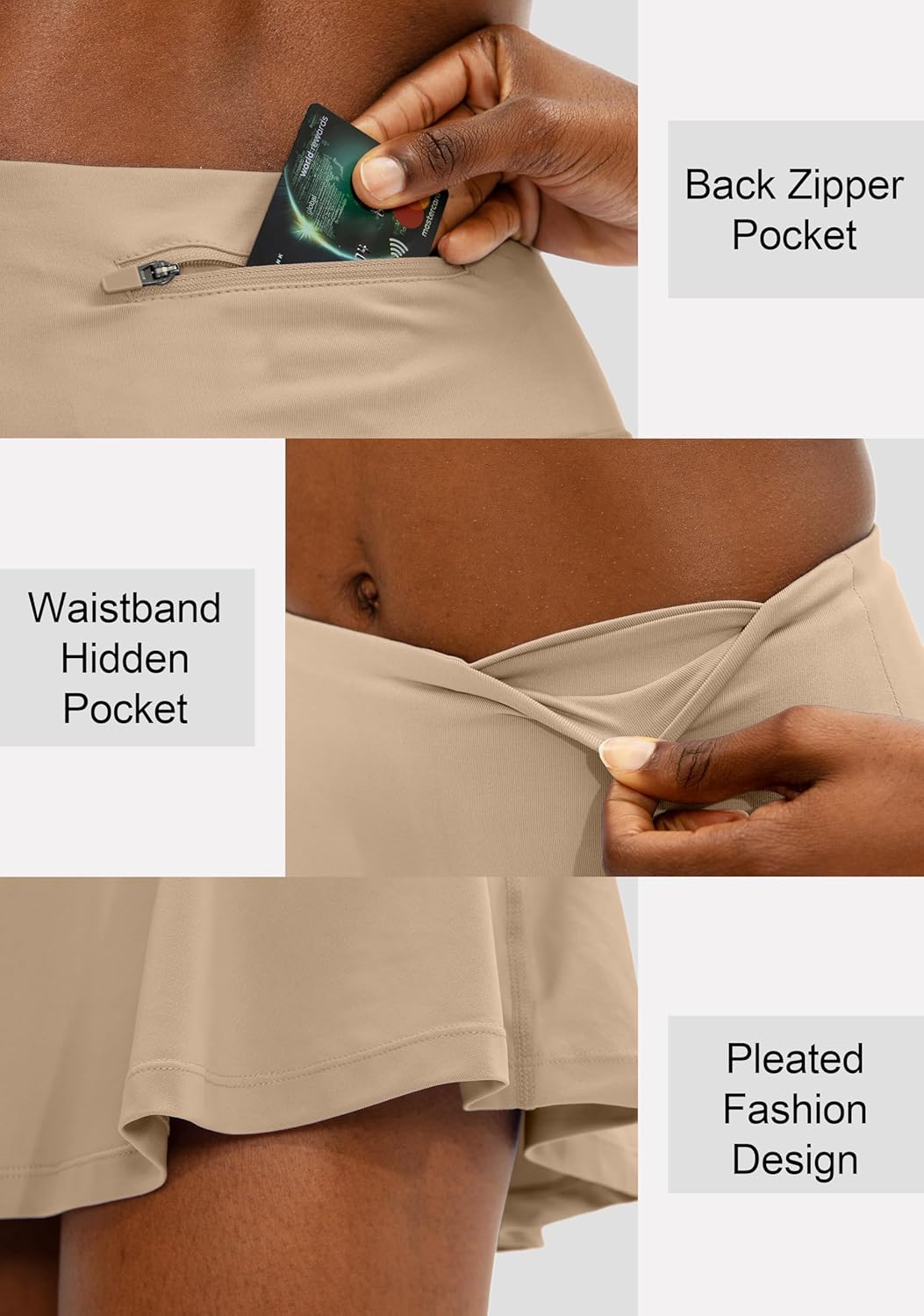 SANTINY Women's High Waisted Pleated Tennis Skirt - 4 Pockets Athletic Golf Skorts for Running & Casual Wear