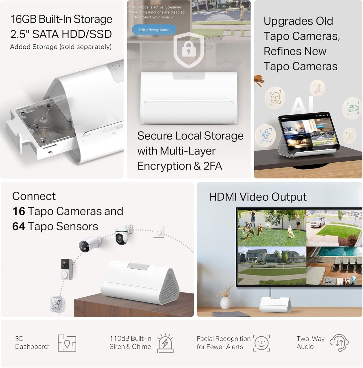 TP-Link Tapo Smart Hub H200 - 64 Device Capacity, Built-In Chime, 512GB Storage