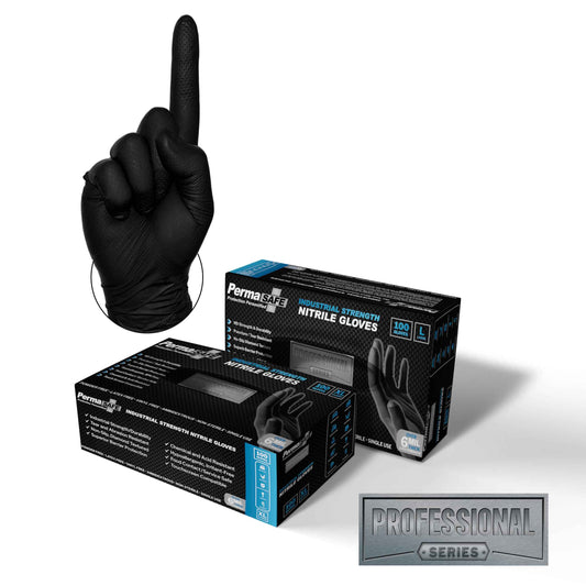 PermaSafe HD Black Disposable Nitrile Industrial Gloves, 6+ Mil, Latex-Free, Raised Textured, Mechanics, Medical, Food, More (Color - Black, 100 Count,XXL)