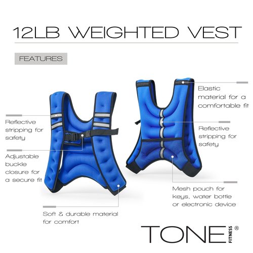 Tone Fitness HHWV-TN012 Weighted Vest, 12 lbs, Blue