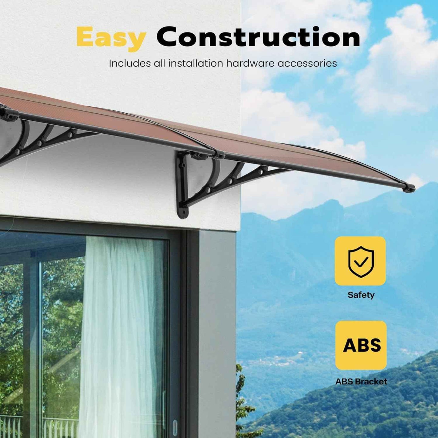 40-Inch VIVOHOME Polycarbonate Window Door Awning Canopy - Brown with Black Bracket