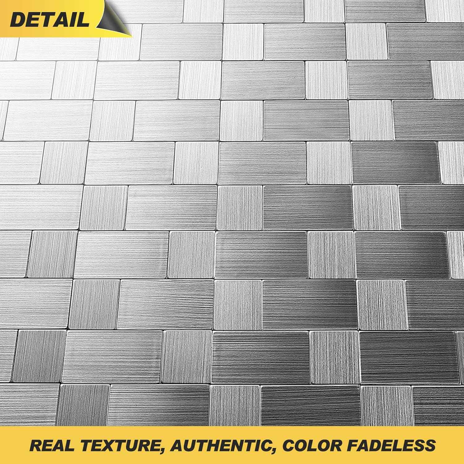Stainless Steel Peel and Stick Backsplash Tiles - 20 Sheets, 12''x12'' for Kitchen & Bathroom
