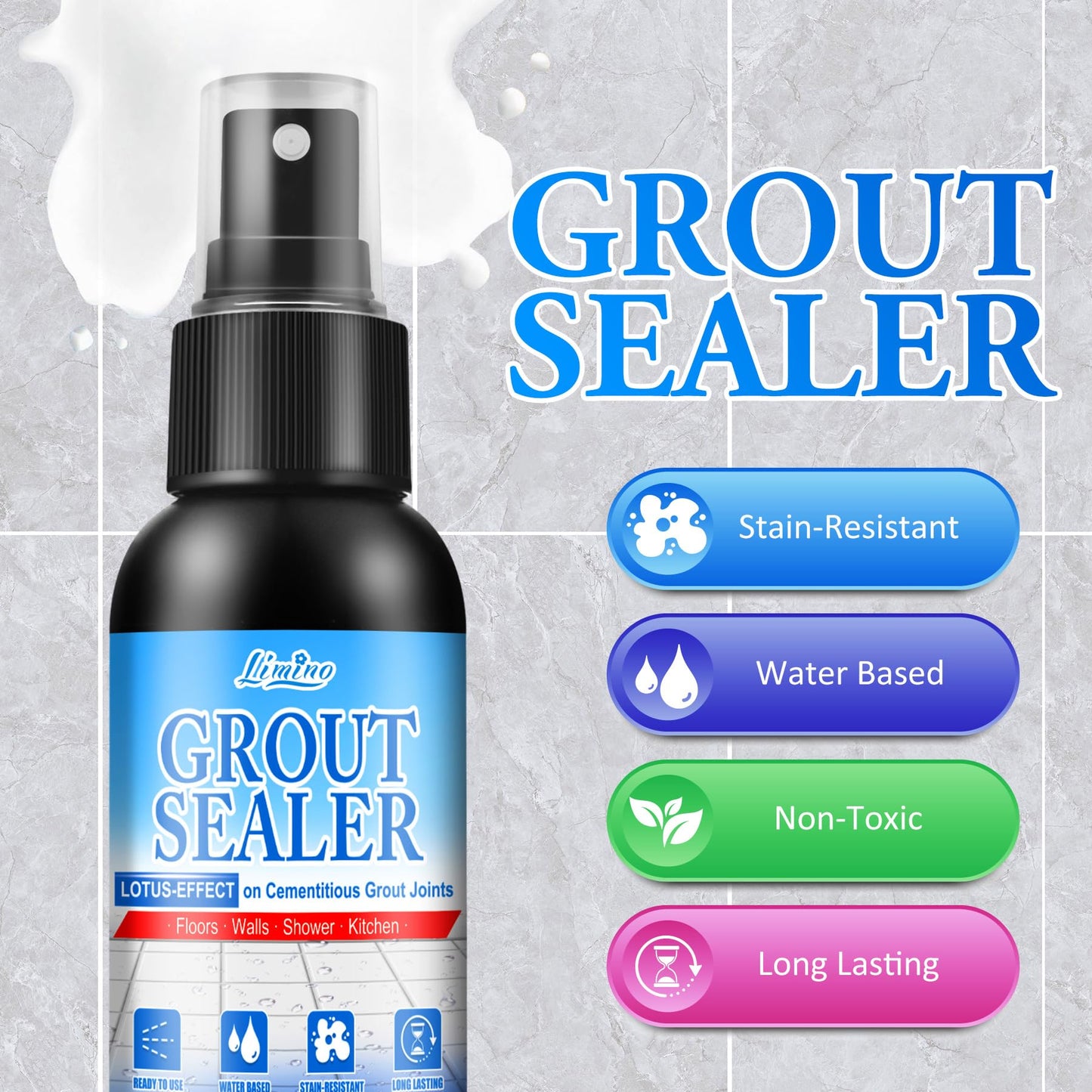 Grout Sealer - Tile Sealer Spray for Shower, Kitchen, Floor, Clear Grout Sealant Indoor & Outdoor for Marble, Granite, Mosaic, Non-Toxic & Low-VOCs, Waterproof & Long-Lasting Protection