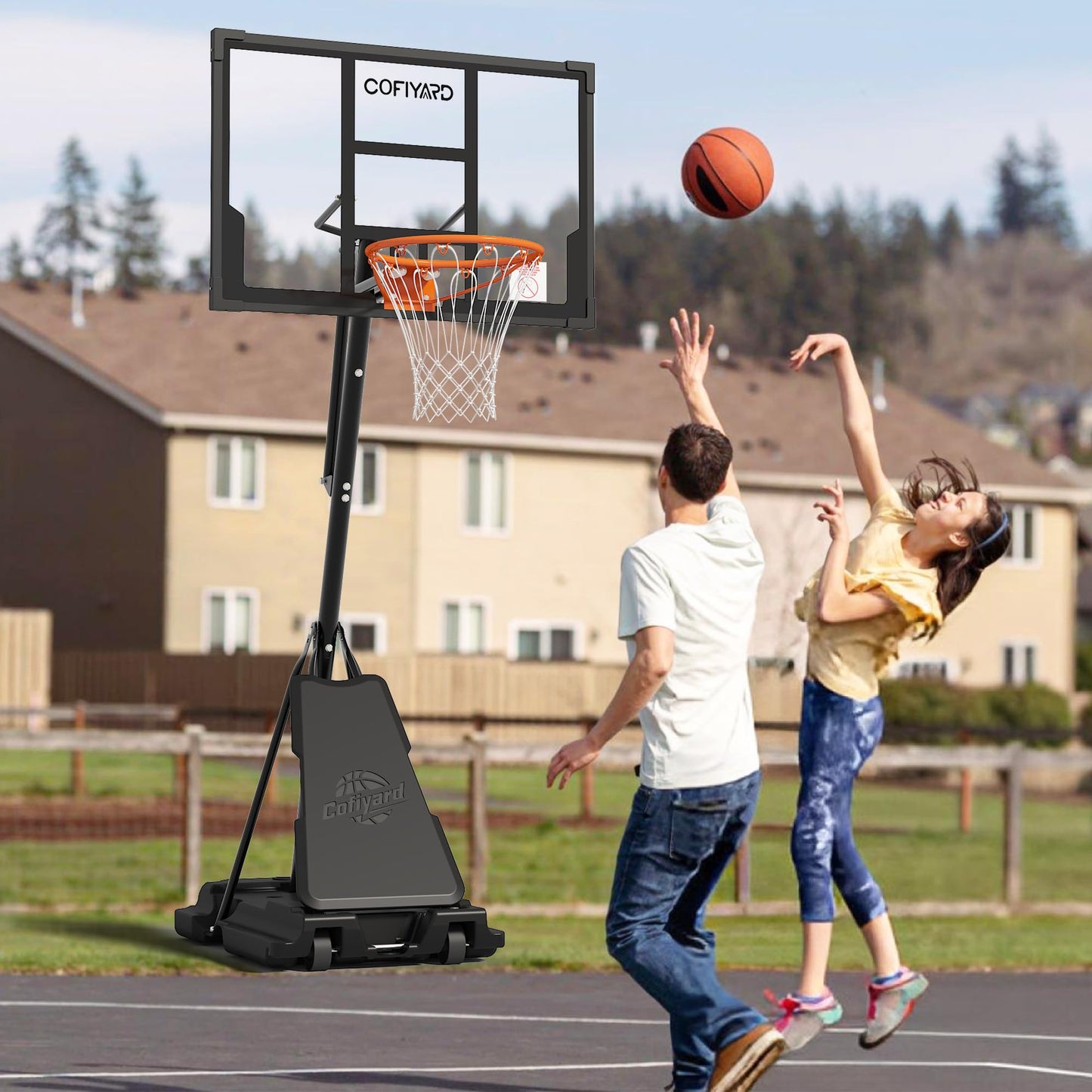 Cofiyard Basketball Hoop Outdoor with 44/48/54 Inch Shatterproof Backboard,10FT Height Portable Basketball Hoop with Sandbag, Adjustable Basketball Goal with Wheels