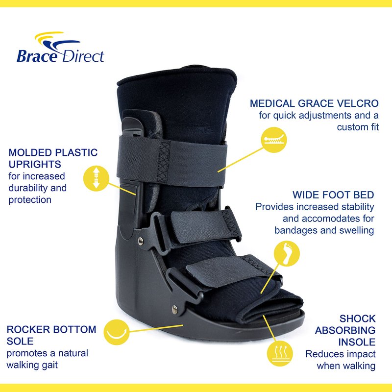 Brace Direct CAM Walker Fracture Boot Short - Lightweight Walking Boot for Foot & Ankle Injuries, Sprains & Stress Fractures - Doctor-Recommended (Men’s 7.5–10.5 / Women’s 8.5–11.5)