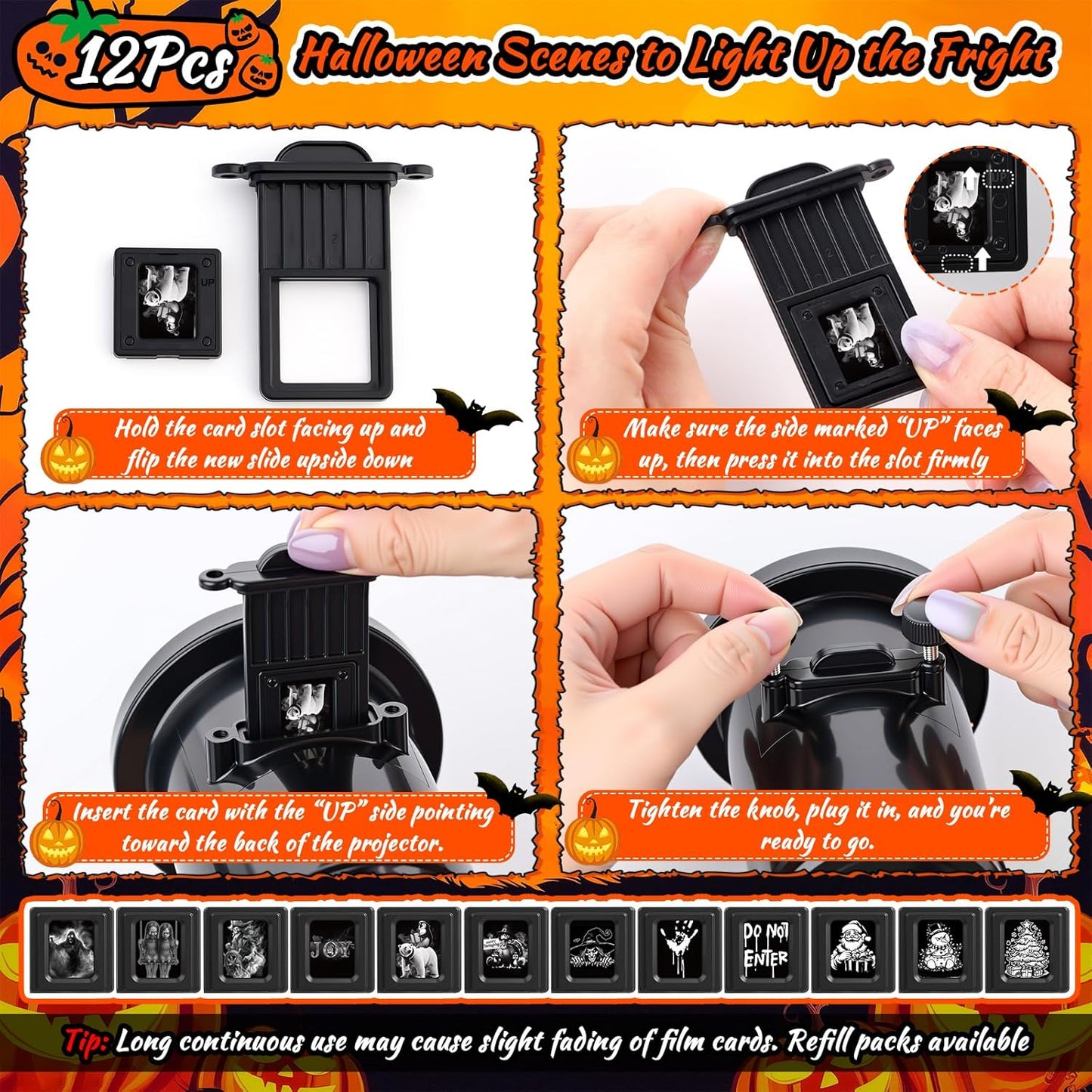 12-in-1 Halloween Projector Light - 3D Scary Ghost & Pumpkin Decorations for Outdoor & Window