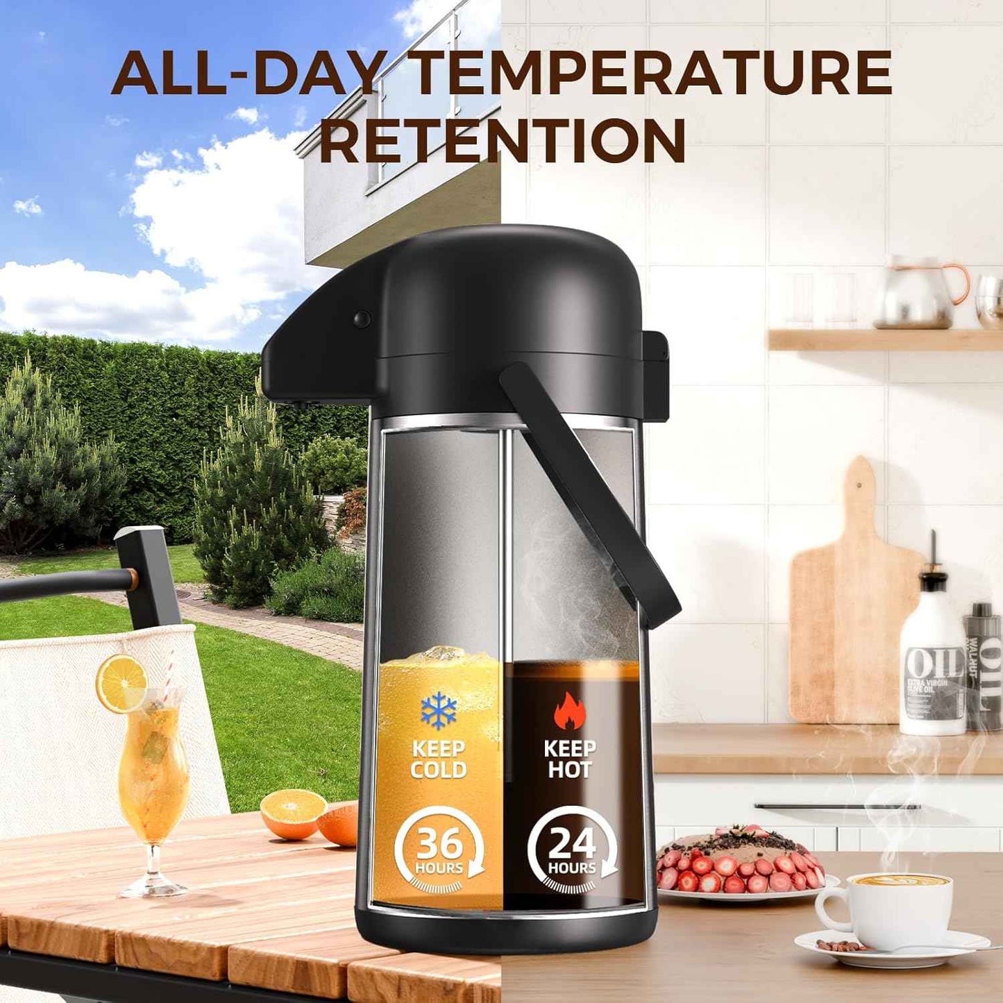 Large 102OZ Stainless Steel Coffee Carafe - Insulated Airpot Dispenser for Hot Drinks