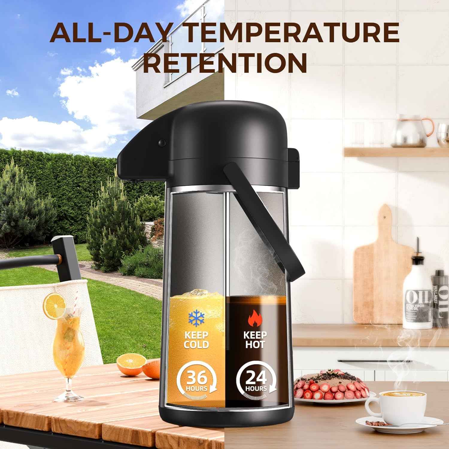 Large 102OZ Stainless Steel Coffee Carafe - Insulated Airpot Dispenser for Hot Drinks