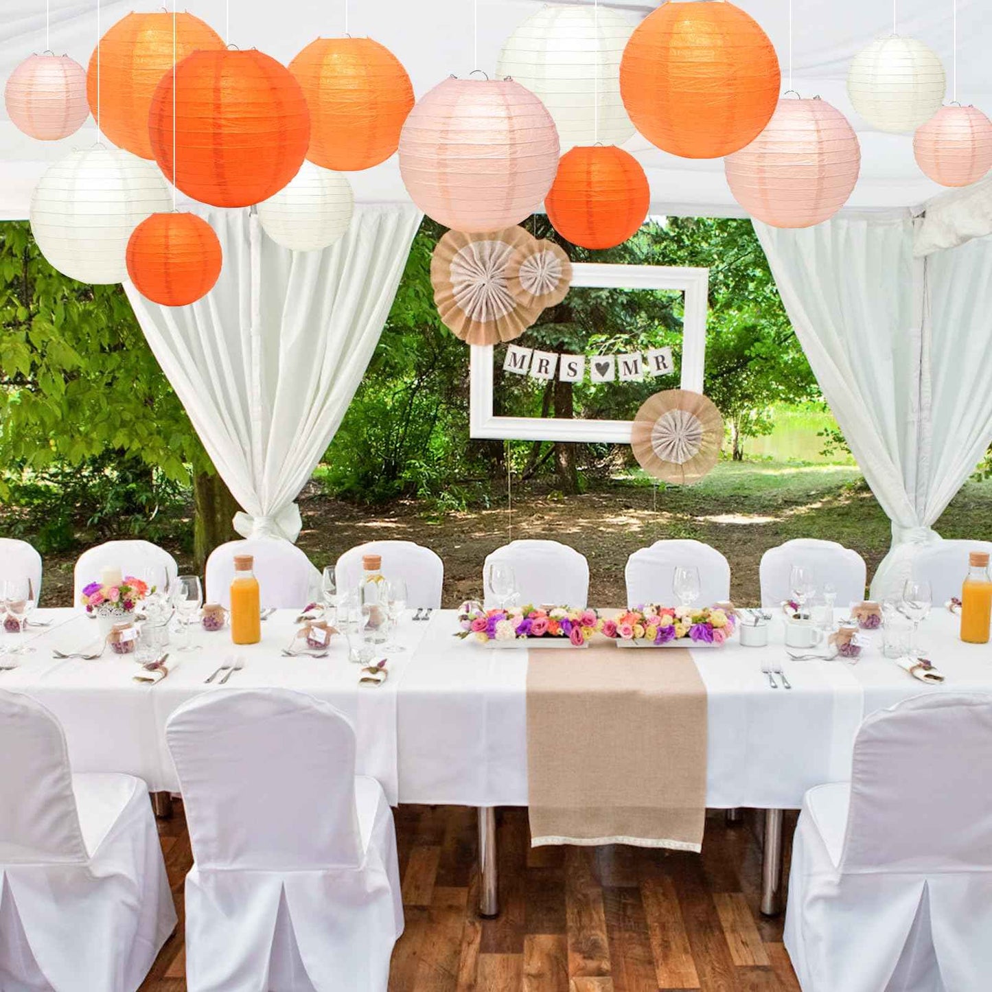 21 Pcs Orange Paper Lanterns Party Decorations, 4/6/8/10 Inch Thanksgiving Party Hanging Paper Lanterns for Fall Harvest, Wedding, Birthday, Baby Shower, Classroom Ceiling Home Decor Indoor Outdoor