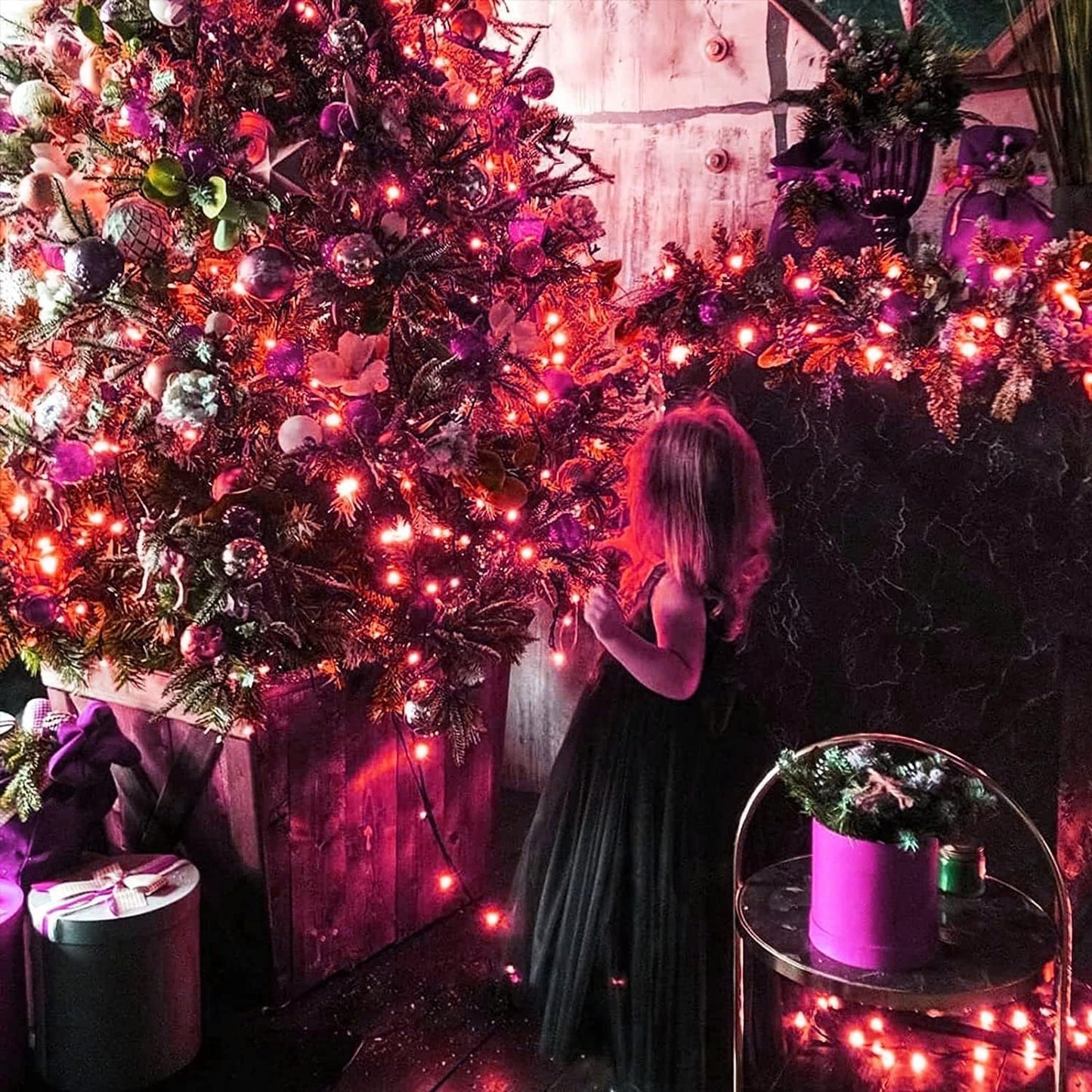 Taoushuleng Solar String Lights Outdoor with Red Light, Blackish Green Wire, 40ft 100 LED with 8 Lighting Modes for Outside,Garden,Courtyards,Trees (Red)