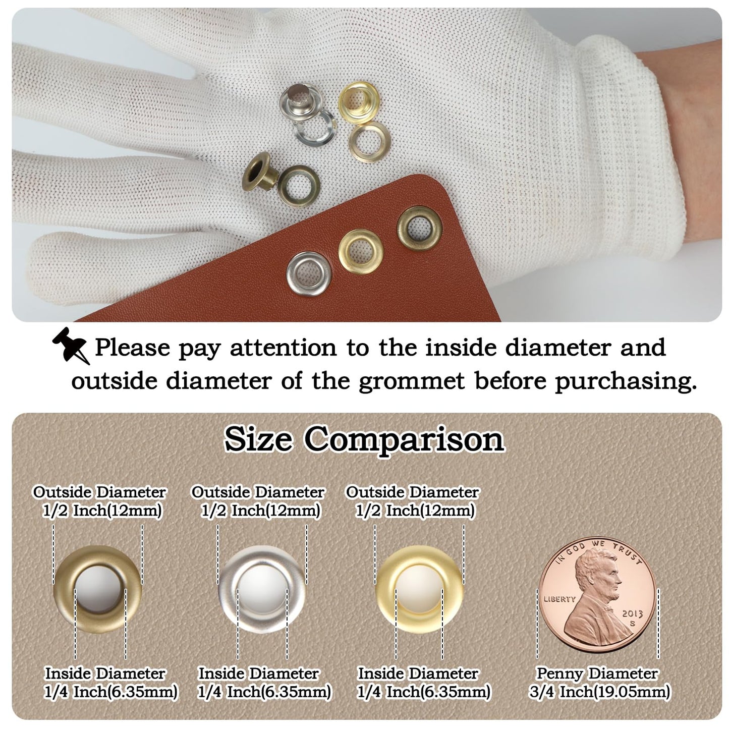 1203Pcs Grommet Tool Kit, 1/4 Inch 6mm(Inside Diameter) Grommet Eyelet Pliers Kit with 1200 Metal Eyelets with Washers(Gold, Silver and Copper), Eyelet Kit for Fabric, Leather, Shoes, Belt, Crafts