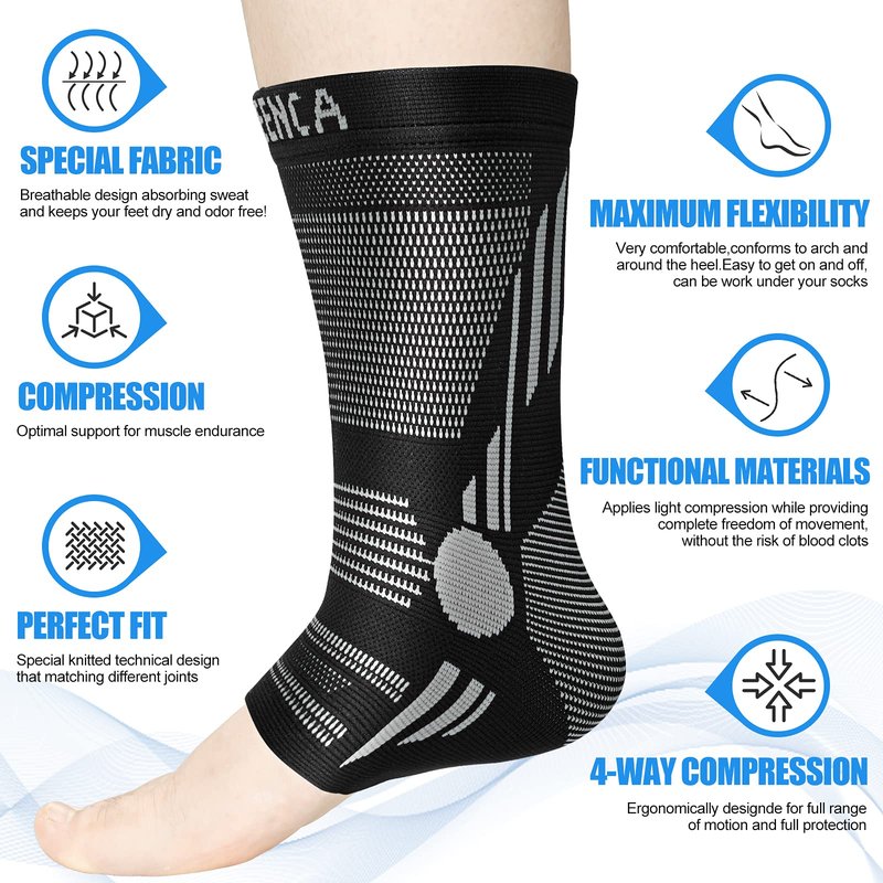NEENCA Ankle Brace for Pain Relief, 2 Pack Compression Ankle Sleeves Set. Ankle Support Stabilizer for Achilles Tendonitis, Plantar Fasciitis, Joint Pain, Swelling, Arthritis, Sport