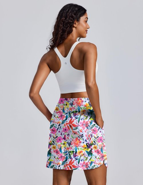PINSPARK 18" Skorts for Woman Golf Skirt Quick Dry Pickleball Skirts with Pockets Tummy Control Active Rip Skirt, Mixed Floral Medium