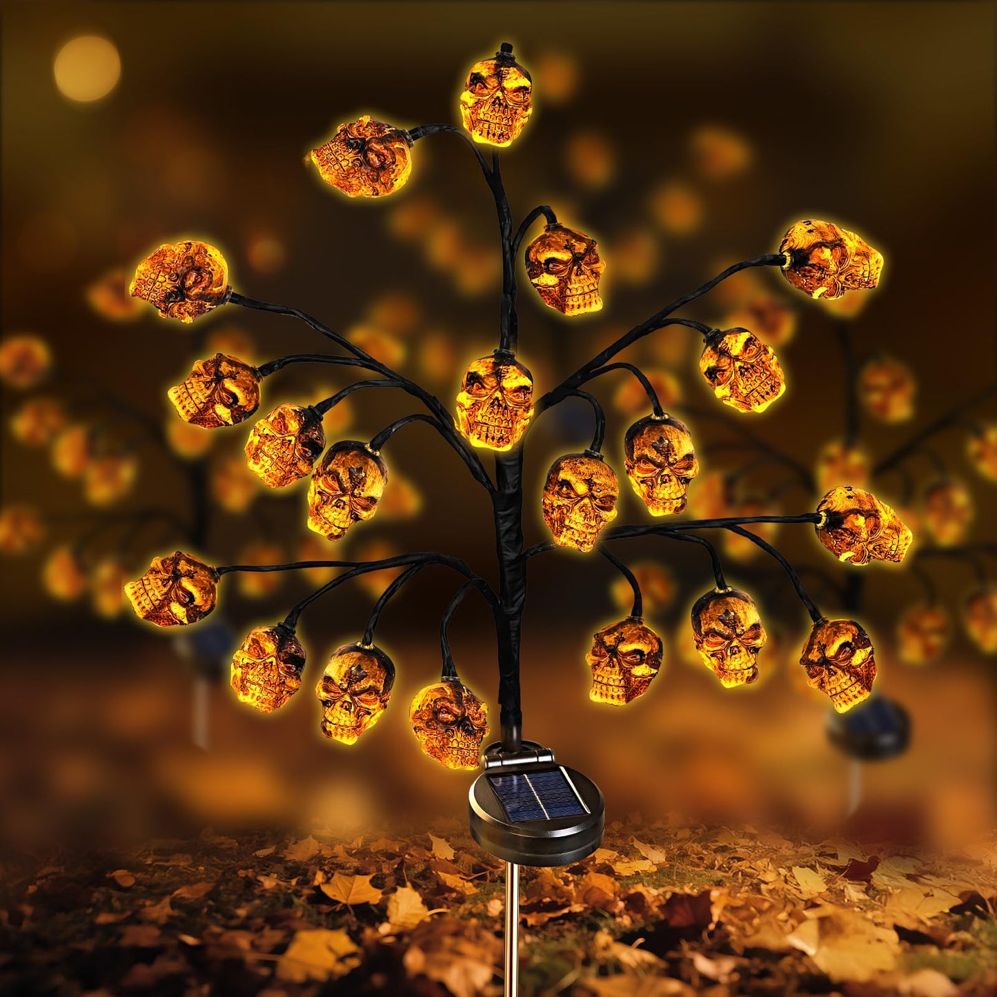 Evoio Halloween Outdoor Decorations Solar Lights - 8 Modes | 20 LED Skull Lights for Outside Halloween Decor, Skeleton Skull Lighting Stake for Garden, Patio, Yard, Lawn, Proch, Pathway Decorations
