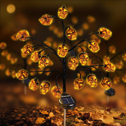 Evoio Halloween Outdoor Decorations Solar Lights - 8 Modes | 20 LED Skull Lights for Outside Halloween Decor, Skeleton Skull Lighting Stake for Garden, Patio, Yard, Lawn, Proch, Pathway Decorations