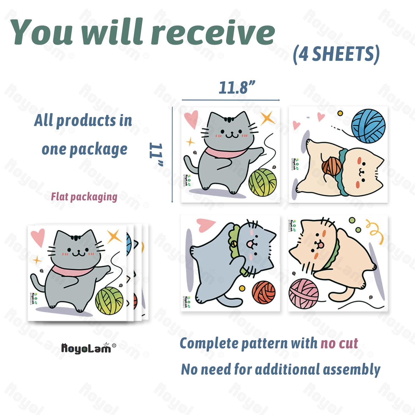 RoyoLam Cartoon Cute Cat Wall Stickers for Nursery Kitten Playing with Yarn Ball Wall Stickers for Kid Girl Baby Room Stickers Peel and Stick Wall Art Home Decor Living Room Bedroom Bathroom