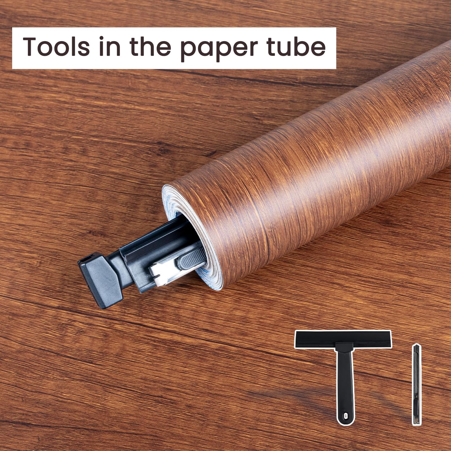 Decoroom Wood Grain Contact Paper with Tools, 17.71" X 118" Brown Peel and Stick Wallpaper, Self-Adhesive Wood Wallpaper Removable for Old Furniture Kitchen Cabinets