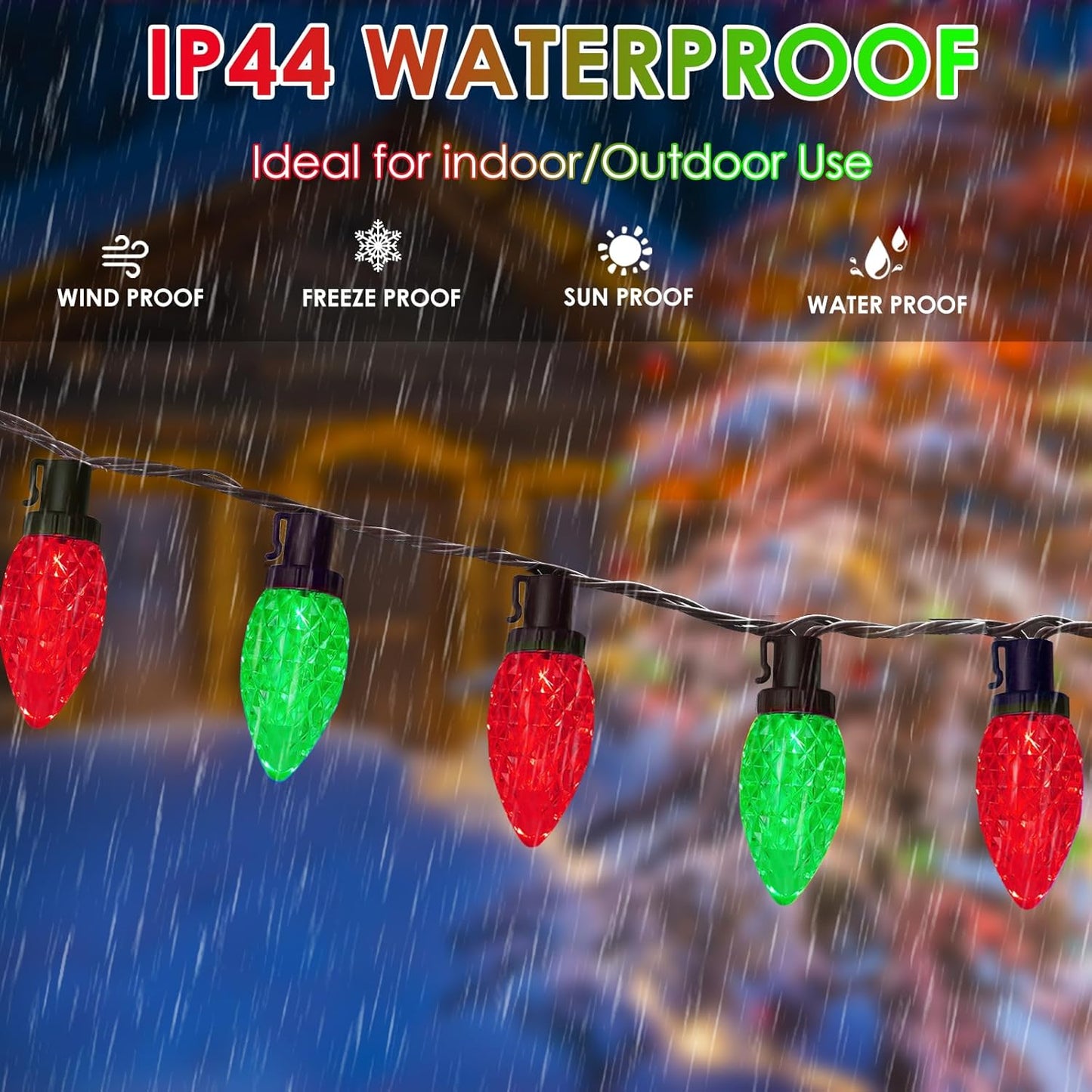 100 LED C9 Halloween String Lights - 66FT Waterproof Twinkle Lights with 8 Modes & Timer for Indoor/Outdoor Decor (Orange, Purple, Green) - 2-Pack