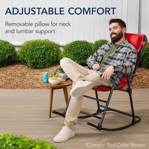 Best Choice Products Zero Gravity Rocking Chair - Folding Reclining Patio Lounge with Adjustable Pillow | Pink