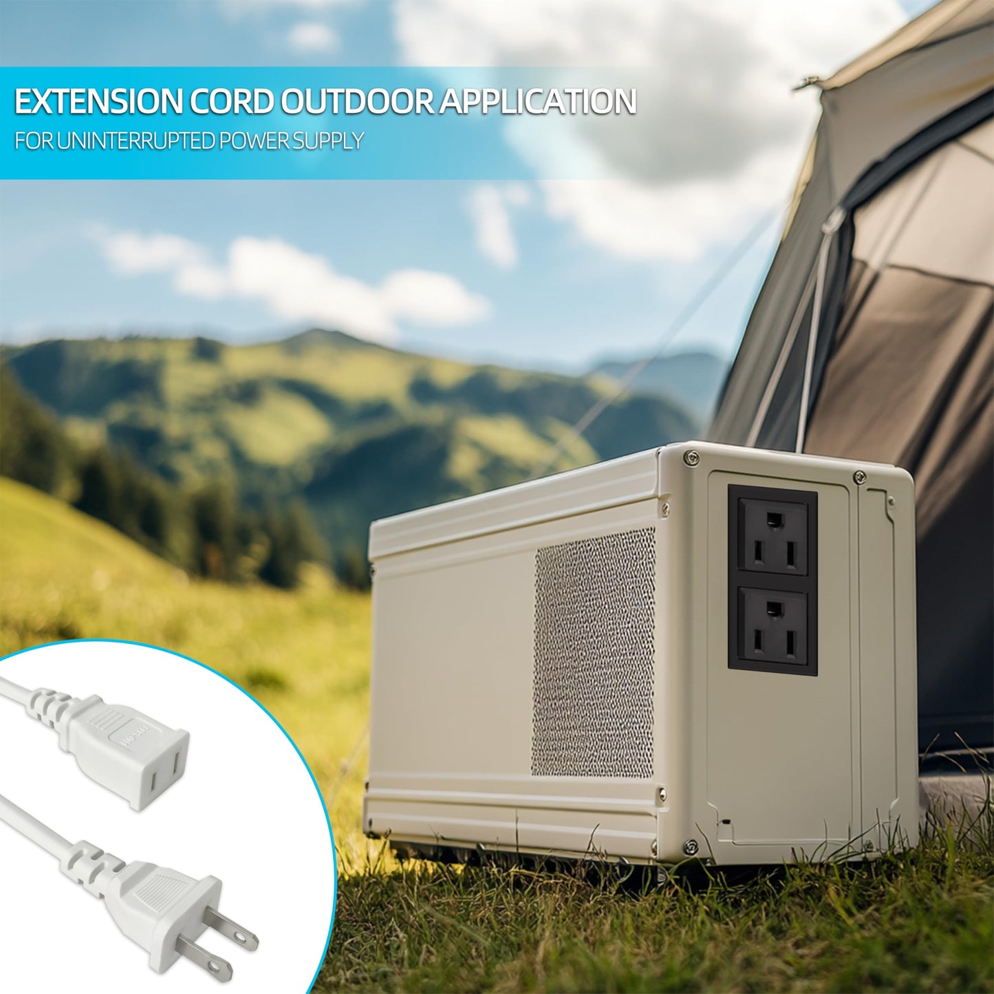 2 Prong Polarized White Extension Cord 15 feet Thin Power Cable Male to Female, 125V 5A 625W for Indoor/Home Use, Slim Design for Christmas Lights, Halloween Decor, Lamps & Small Appliances (1Pack)