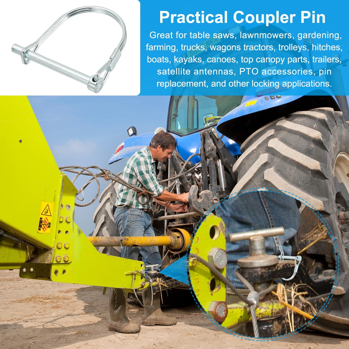 PATIKIL Trailer Coupler Pin 3/8x2-3/8x1.97"(D*L*IW), 4 Pcs Wire Lock Pin Safety Shaft Locking Pin Round Pto Pins for Farm Trailers Lawn Hitches Garden Tractor Kayak Boat (9.2x60x50mm)