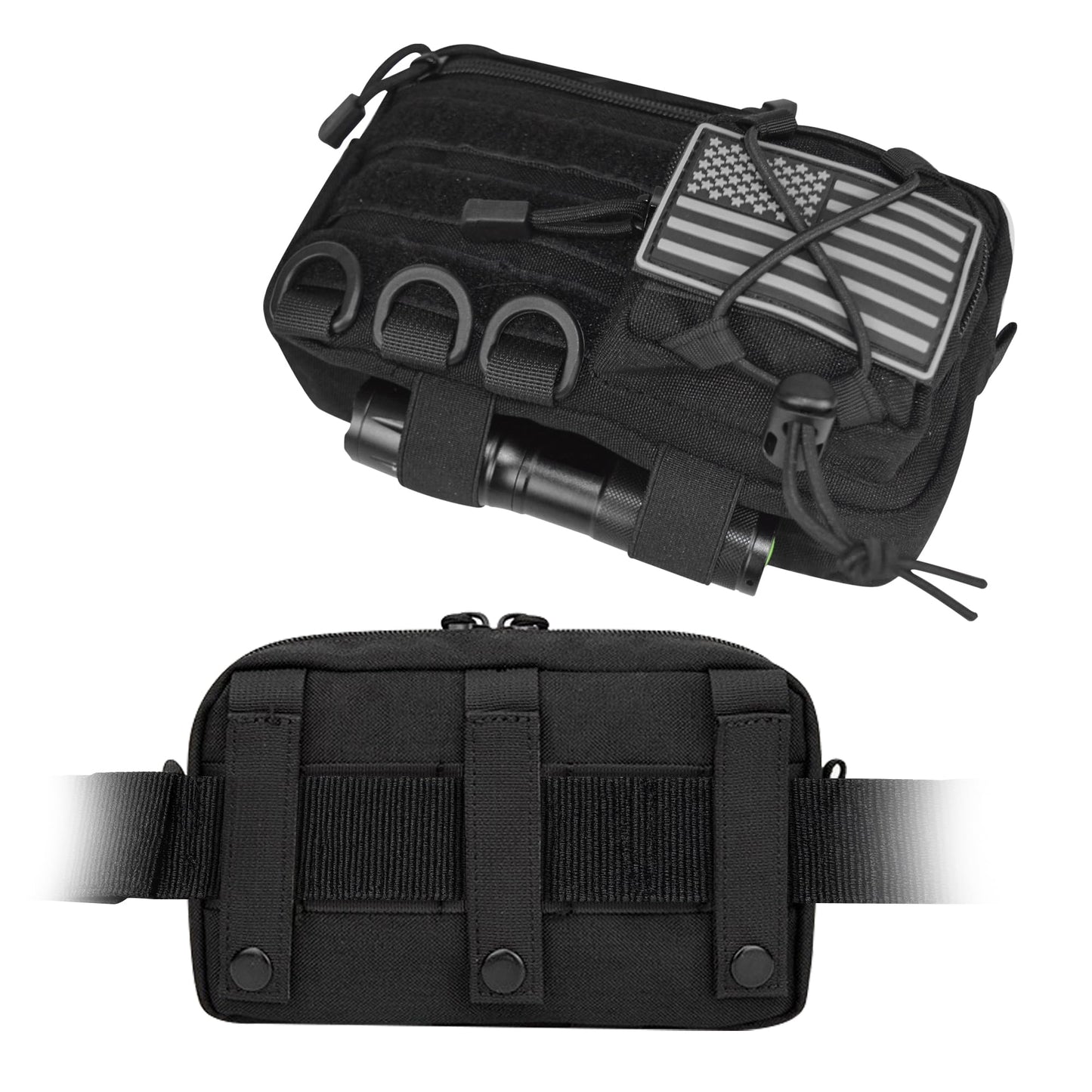 Tactical Molle Admin Pouch, Multi-Purpose EDC Tool Organizer Fits Tactical Rucksack Combat Vest with US Flag Patch(Black)